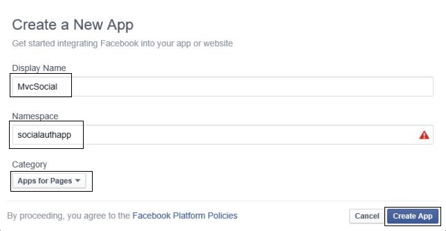 Create New App on Facebook